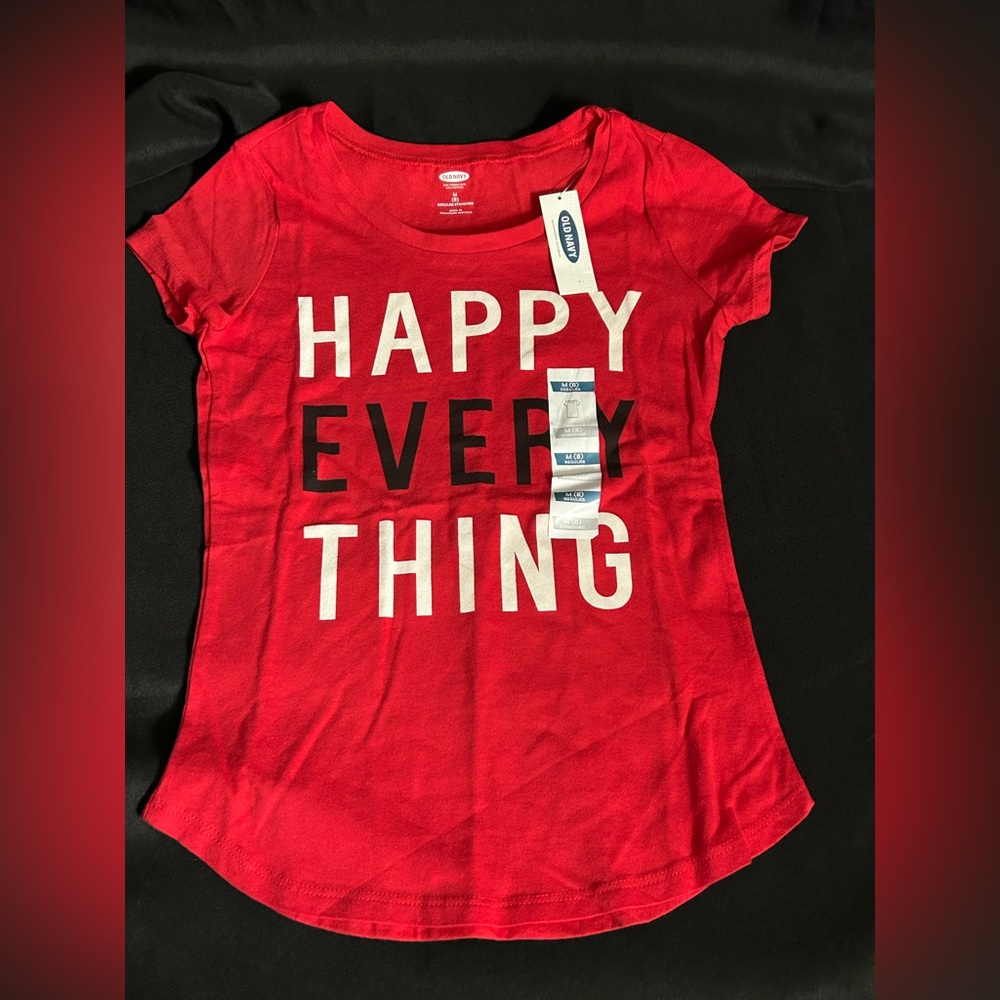 Old Navy Girls Happy Everything Red Graphic Short Sleeve Tee MD NWT